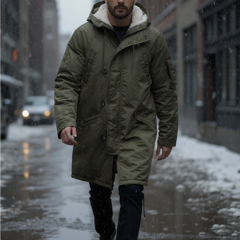 American Eagle Outfitters Olive Hooded Parka